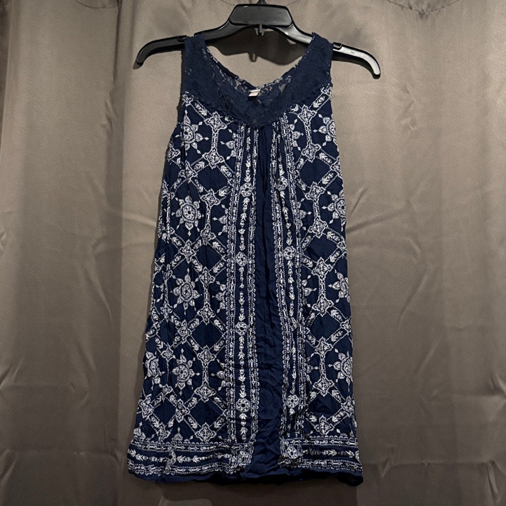 Xhilaration Navy and White Patterned Dress